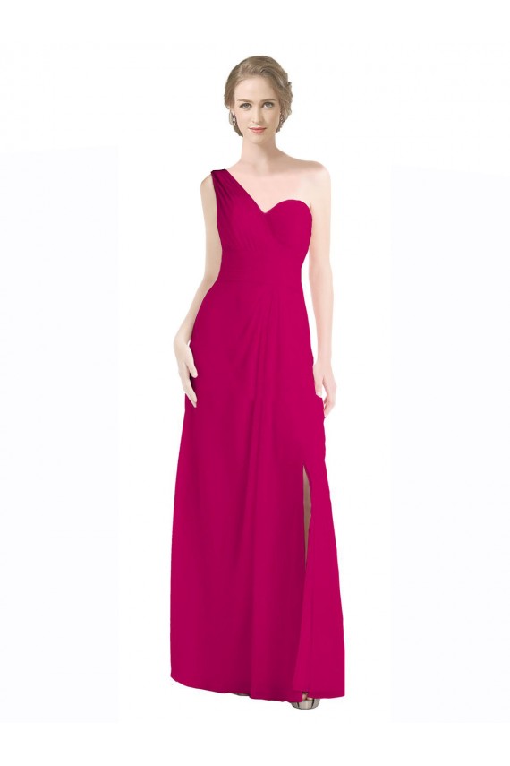 Discount Full Length Chiffon Bridesmaid Dress with One Wide Shoulder Strap UK
