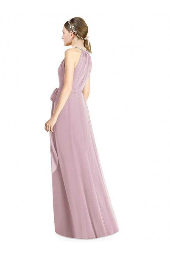 Discount Shirred Halter Neck Long Chiffon Bridesmaid Dress UK