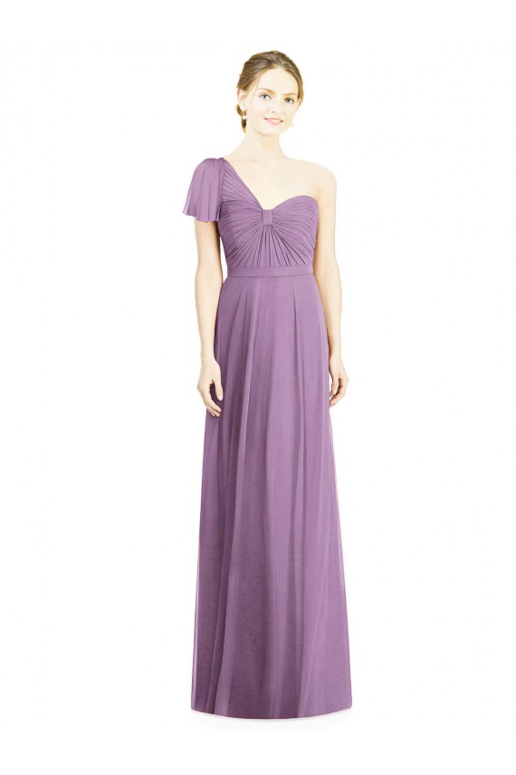 Discount Flutter Sleeves One Shoulder Long Chiffon Bridesmaid Dress UK