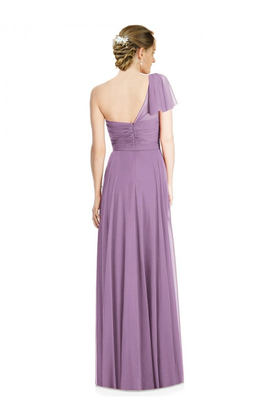 Discount Flutter Sleeves One Shoulder Long Chiffon Bridesmaid Dress UK