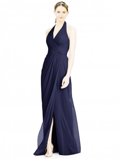 Discount V-Neck Halter Chiffon Bridesmaid Dress with Side Front Slit UK