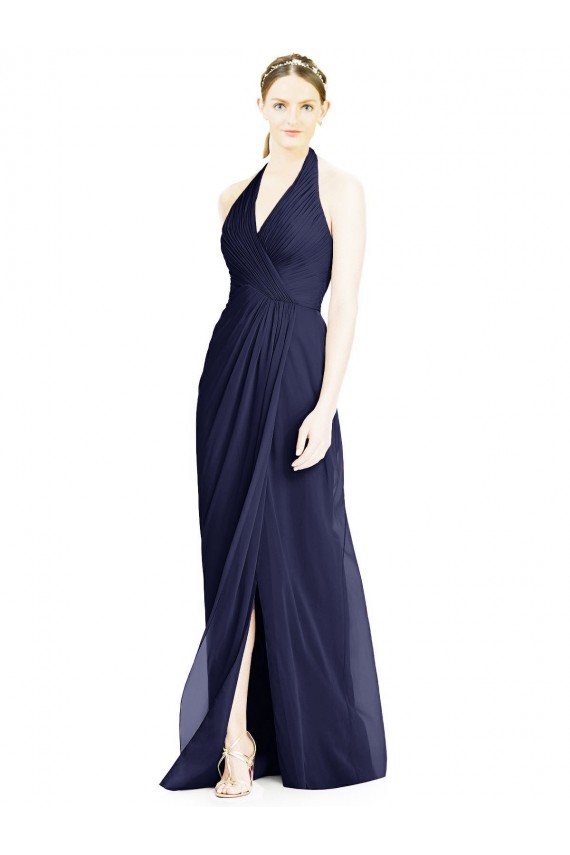 Discount V-Neck Halter Chiffon Bridesmaid Dress with Side Front Slit UK