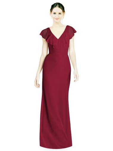 Discount V-Neck V-Back Long Chiffon Bridesmaid Dress UK