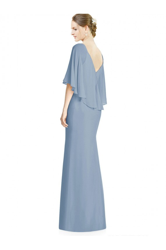 Discount V-Back Trumpet Chiffon Bridesmaid Dress with Draped Cape Overlay UK
