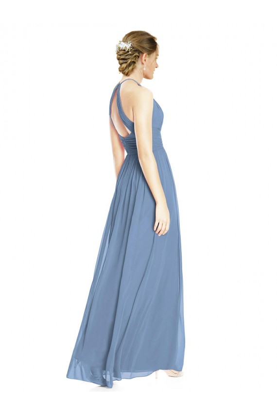 Discount Open Back Long Chiffon Halter Bridesmaid Dress UK
