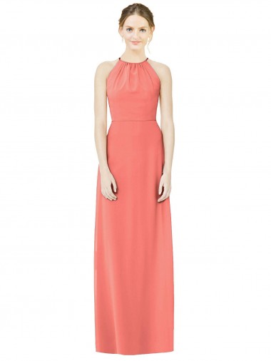 Discount Open Back Shirred Halter Chiffon Bridesmaid Dress UK