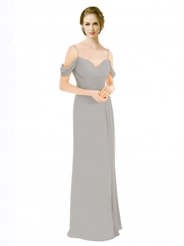 Discount Draped Cold Shoulder Chiffon Bridesmaid Dress with Pleated Wrap Bodice UK