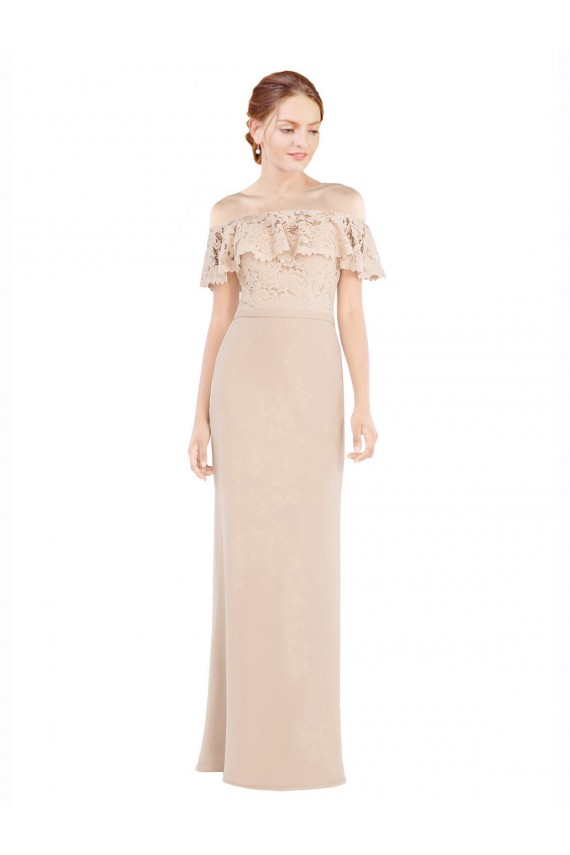 Discount Off the Shoulder Sleeves Sheath Chiffon Bridesmaid Dress / Prom Dress UK