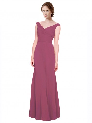 Discount V-Neckline Long Chiffon Bridesmaid Dress with Wide V-Back UK