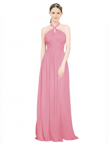 Discount Halter Neck Keyhole A-Line Chiffon Bridesmaid Dress UK