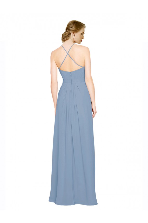 Discount Pleated Halter Neckline A-Line Chiffon Bridesmaid with Criss Cross Back UK