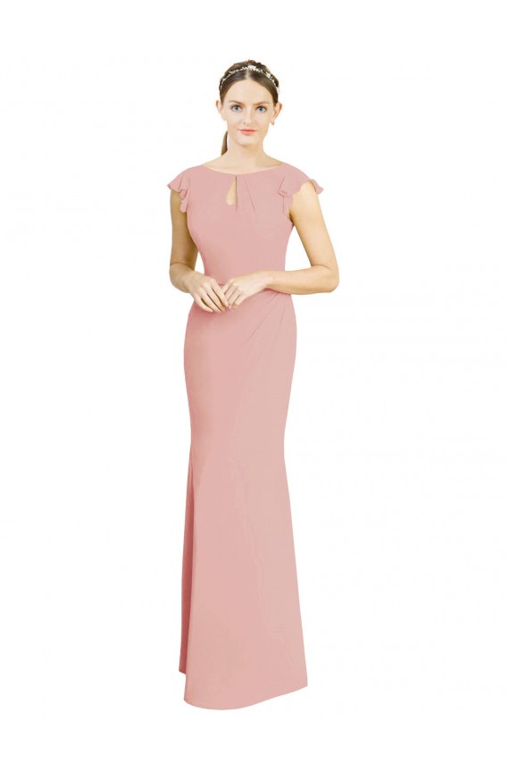 Discount Chiffon Cap Sleeves Long Bridesmaid Dress with Keyhole UK