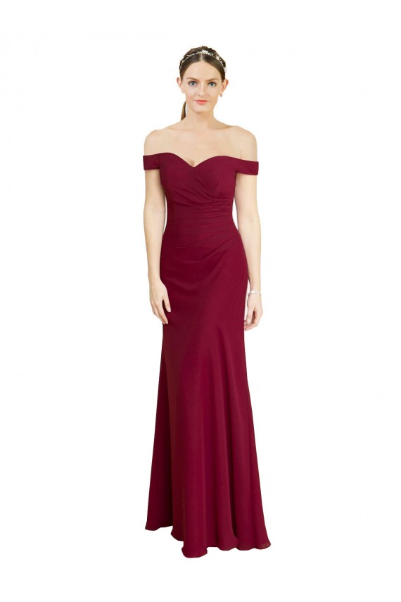 Discount Off the Shoulder Long Chiffon Bridesmaid Dress / Prom Dress with Pleats UK