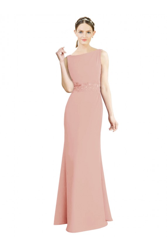 Discount Full Length Long Chiffon Bridesmaid Dress with Pleated Lace Waist UK