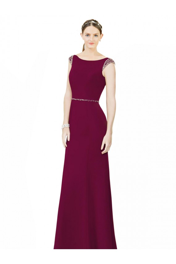Discount Slim Chiffon Bridesmaid Dress with Embellished Capped Sleeves UK