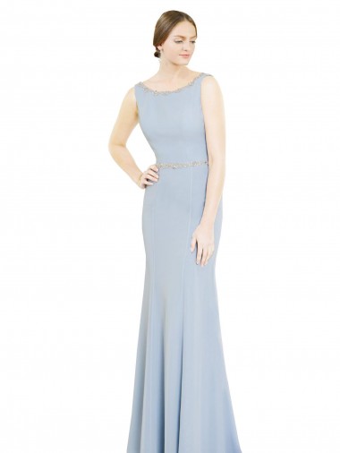 Discount Full Length Chiffon Bridesmaid Dress with Sparkly Neckline and Belt UK