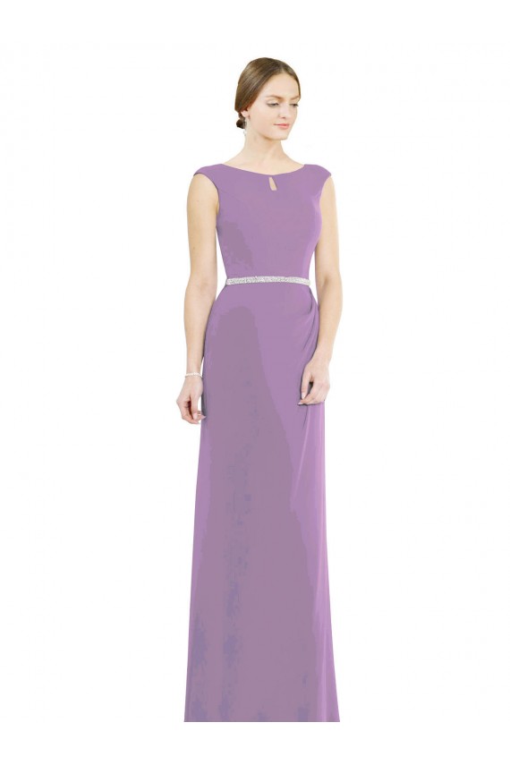 Discount Long Chiffon Bridesmaid Dress with Boat Neckline and Keyhole UK