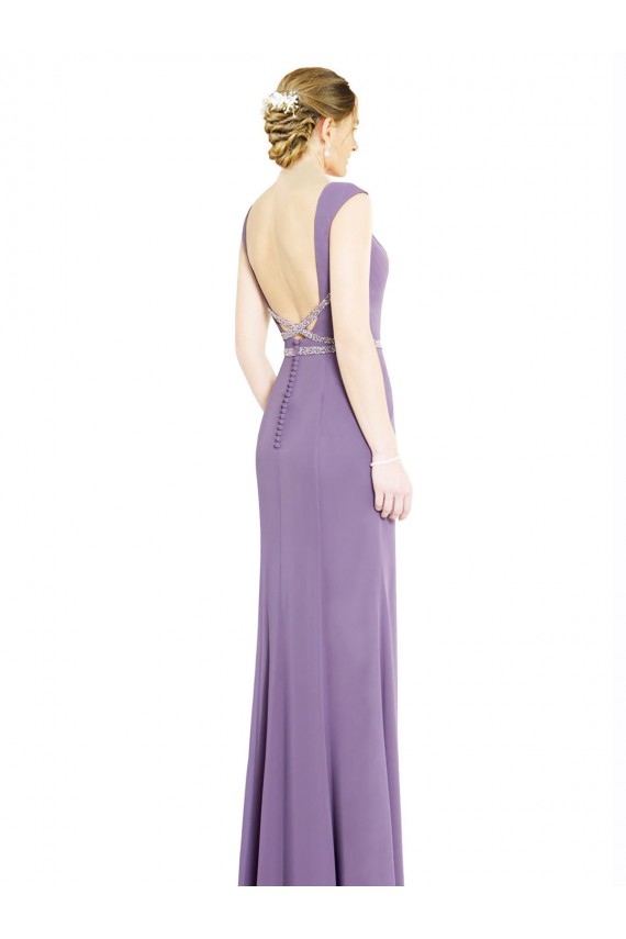 Discount Long Chiffon Bridesmaid Dress with Boat Neckline and Keyhole UK