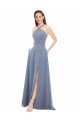 Discount High Neck Chiffon Bridesmaid Dress with Draped Bodice UK