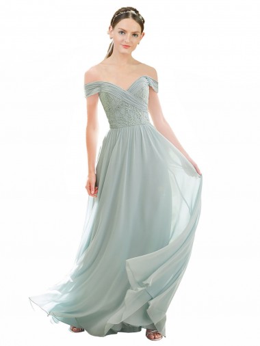 Discount Romantic Bridesmaid Dress with Embroidered Off the Shoulder Bodice UK