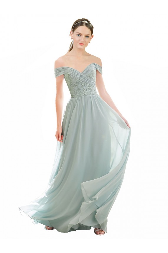 Discount Romantic Bridesmaid Dress with Embroidered Off the Shoulder Bodice UK