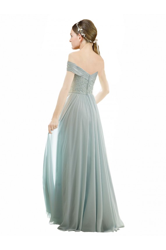 Discount Romantic Bridesmaid Dress with Embroidered Off the Shoulder Bodice UK