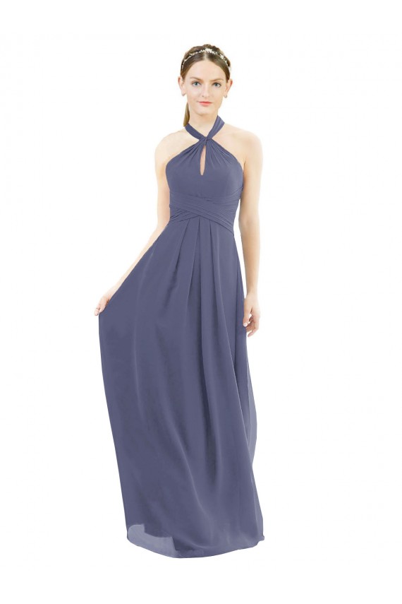 Discount High Halter Neck Chiffon Bridesmaid Dress with Twist-Tie UK