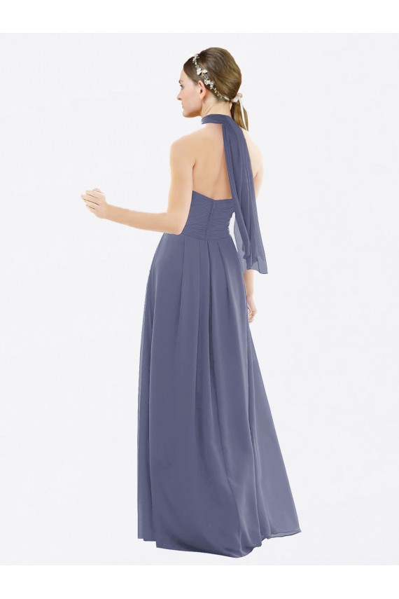 Discount High Halter Neck Chiffon Bridesmaid Dress with Twist-Tie UK
