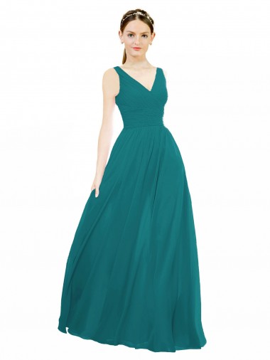 Discount Figure Flattering Chiffon Bridesmaid Dress with Draped V-Neck Bodice UK