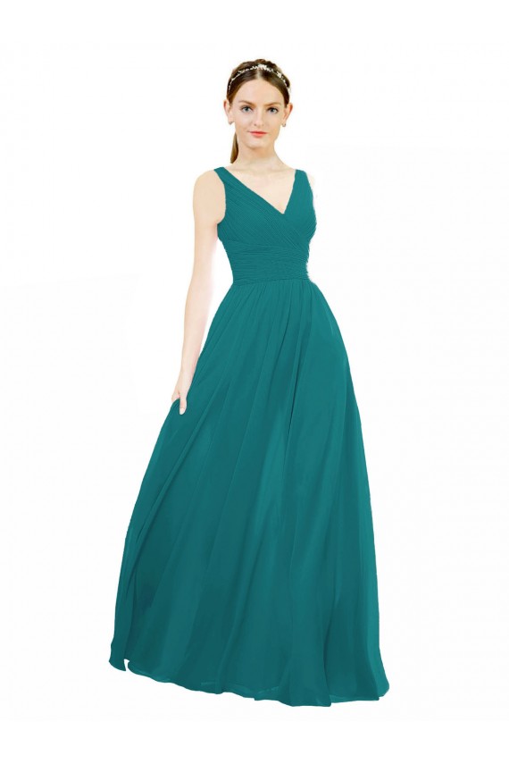 Discount Figure Flattering Chiffon Bridesmaid Dress with Draped V-Neck Bodice UK