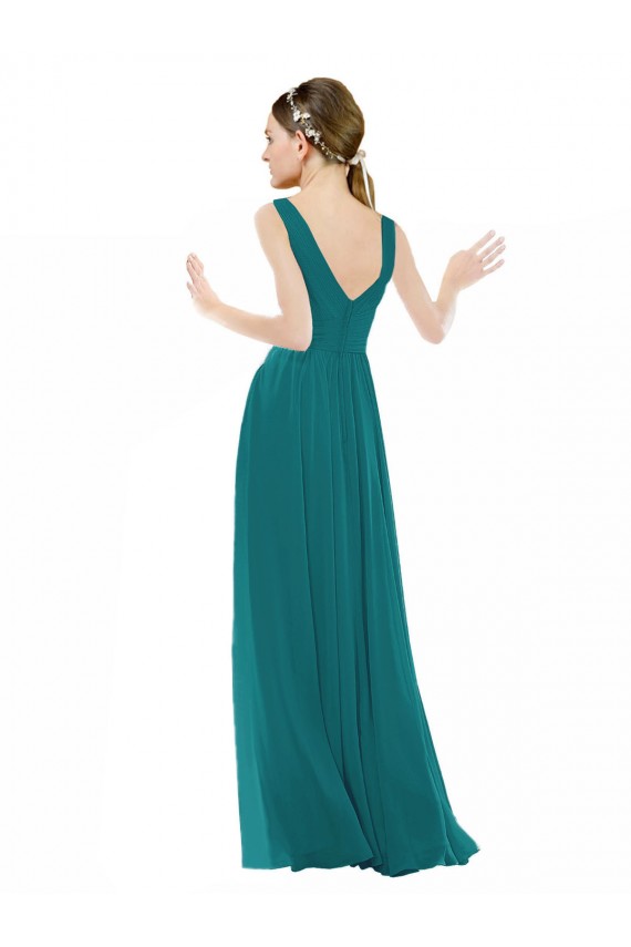 Discount Figure Flattering Chiffon Bridesmaid Dress with Draped V-Neck Bodice UK