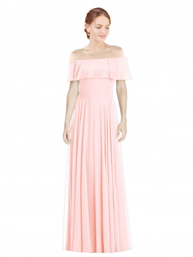 Discount Off the Shoulder Long Bridesmaid Dress With Ruffle Overlay UK