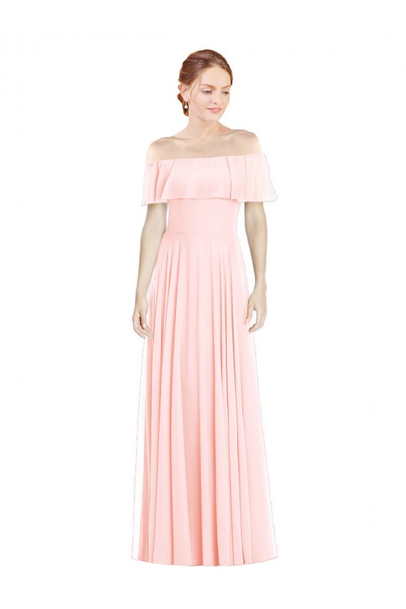 Discount Off the Shoulder Long Bridesmaid Dress With Ruffle Overlay UK