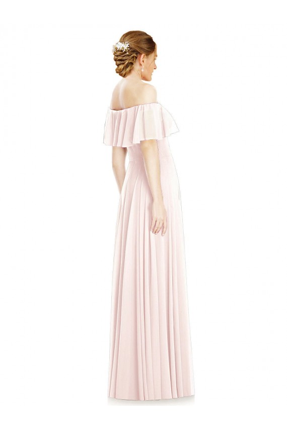 Discount Off the Shoulder Long Bridesmaid Dress With Ruffle Overlay UK