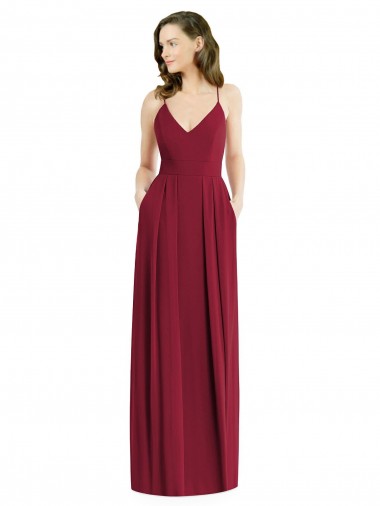 Discount Pleated Skirt Chiffon Maxi Bridesmaid Dress with Pockets UK
