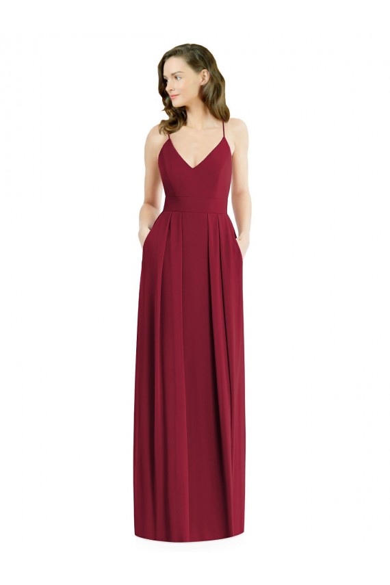 Discount Pleated Skirt Chiffon Maxi Bridesmaid Dress with Pockets UK