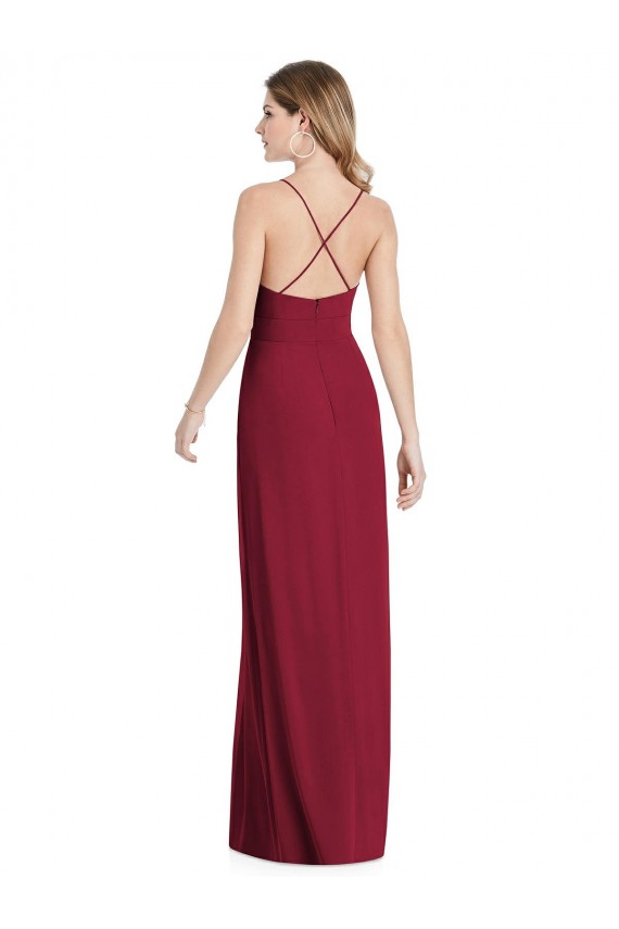 Discount Pleated Skirt Chiffon Maxi Bridesmaid Dress with Pockets UK