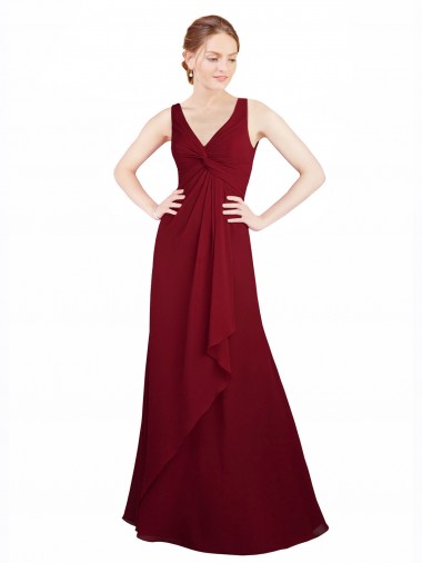 Discount Twist-Knot V-Neckline Long Chiffon Bridesmaid Dress UK