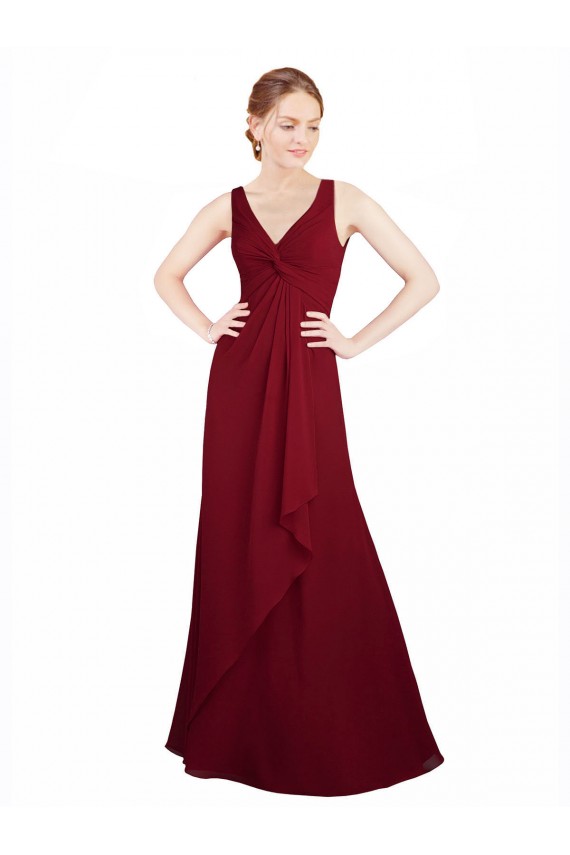 Discount Twist-Knot V-Neckline Long Chiffon Bridesmaid Dress UK