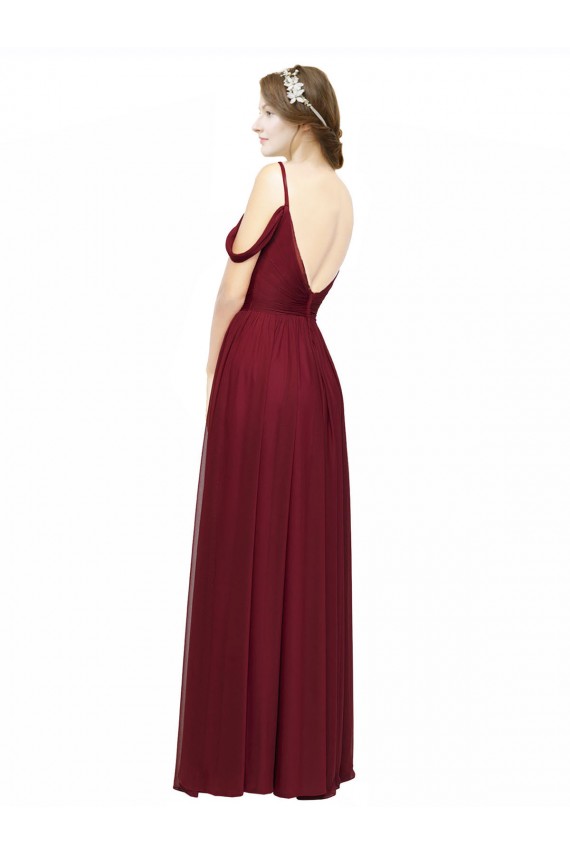 Discount Off the Shoulder V-Neck Petite Chiffon Bridesmaid Dress with Open Back UK