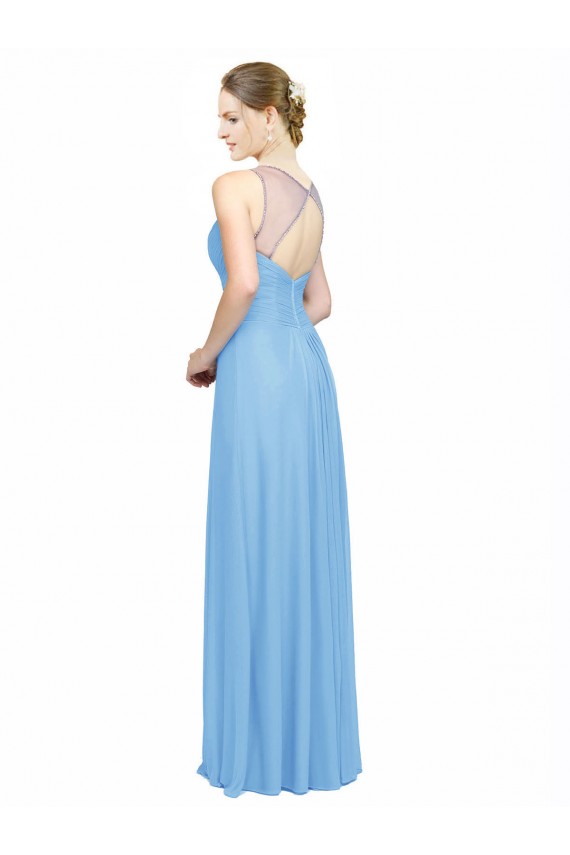 Discount Double Straps Shoulder V-Neck Sheath Chiffon Bridesmaid Dress with Keyhole Back UK