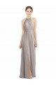 Discount Backless Halter Chiffon Bridesmaid Dress with Front Slit and Tie Open Back UK