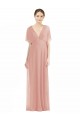 Discount Draped Short Sleeves Long Chiffon A-Line Bridesmaid Dress UK