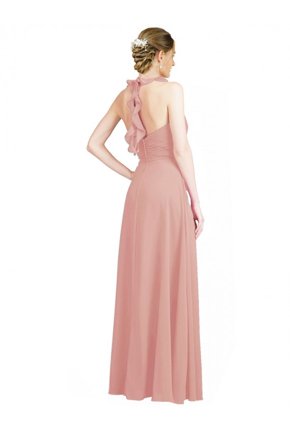 Discount Ruched Sweetheart Halter Neckline Chiffon Bridesmaid Dress with Tie Open Back UK