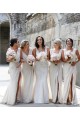 Discount Chiffon Long Champagne Evening Dress with Sexy High Slit and Front Ruffles UK