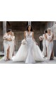 Discount Chiffon Long Champagne Evening Dress with Sexy High Slit and Front Ruffles UK