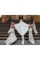 Discount Chiffon Long Champagne Evening Dress with Sexy High Slit and Front Ruffles UK