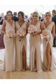 Discount Chiffon Long Champagne Evening Dress with Sexy High Slit and Front Ruffles UK