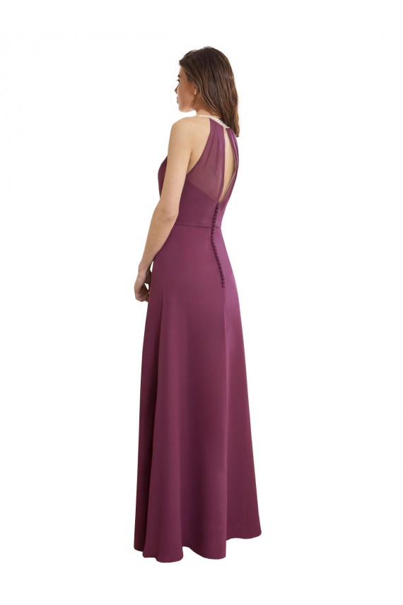 Discount High Neckline Long Chiffon Bridesmaid Dress with Beaded Trim UK