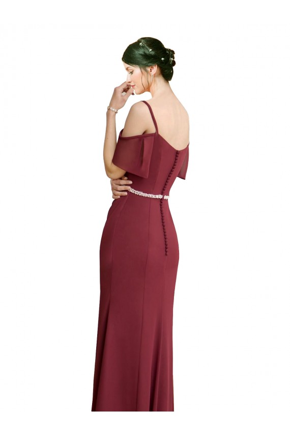 Discount Draped Cold Shoulder Long Chiffon Bridesmaid Dress with Spaghetti Straps UK